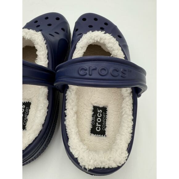 Men's size 9 Women's 11 White Fleece lined Crocs™ Navy Blue Dual Comfort unisex - Picture 4 of 6